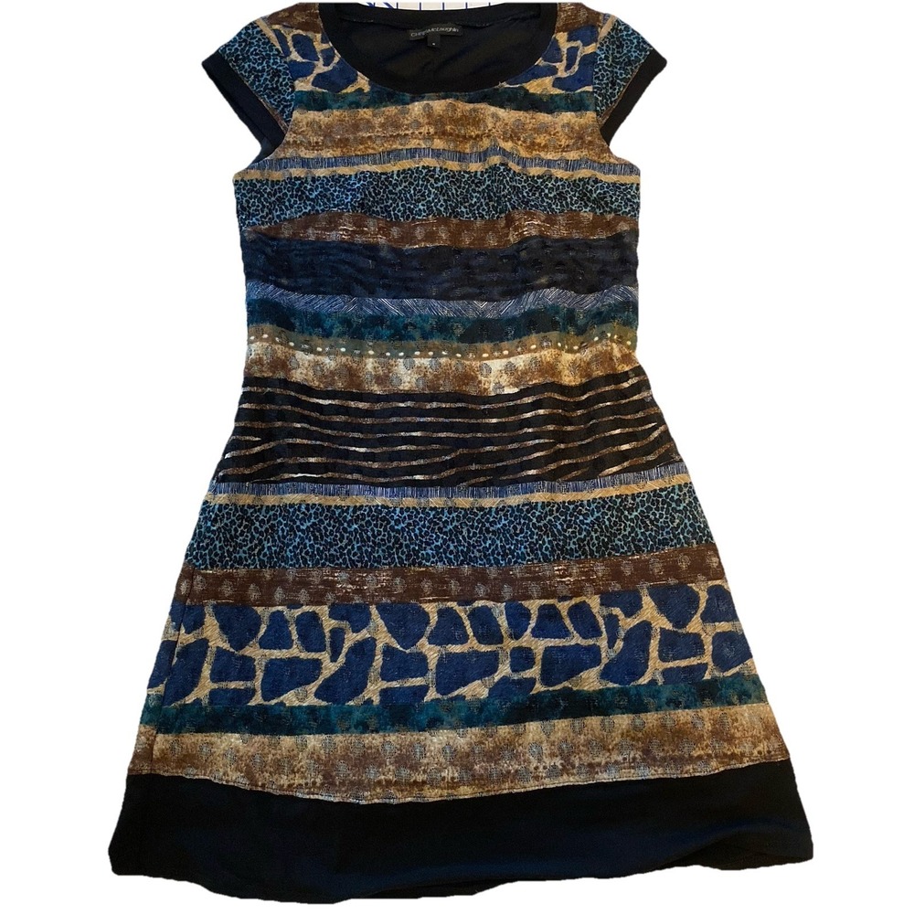 CHRIS MCLAUGHLIN Midi Animal Print Giraffe Sheath Dress Sz6 Office EarthTone Med
